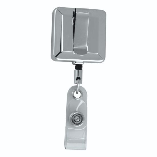 Picture of \"Hamilton Lz\" 32” Cord Square Chrome Solid Metal Retractable Badge Reel And Badge Holder With Laser Imprint