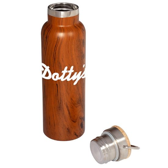 Picture of 20 OZ. Woddgrain Vacuum Water Bottle With Bamboo Lid