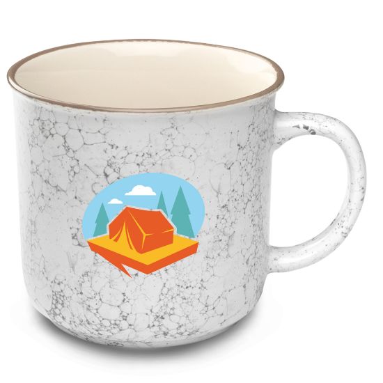 13 oz. Marble Campfire Custom Promotional Coffee Mugs - White