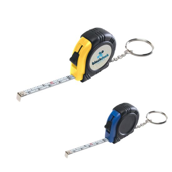 Promotional Rubber Tape Measure Key Tag With Laminated Label
