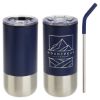 Promotional and Custom Oxford 16 oz StainleSs Steel Polypropylene Tumbler with Straw - Navy Blue