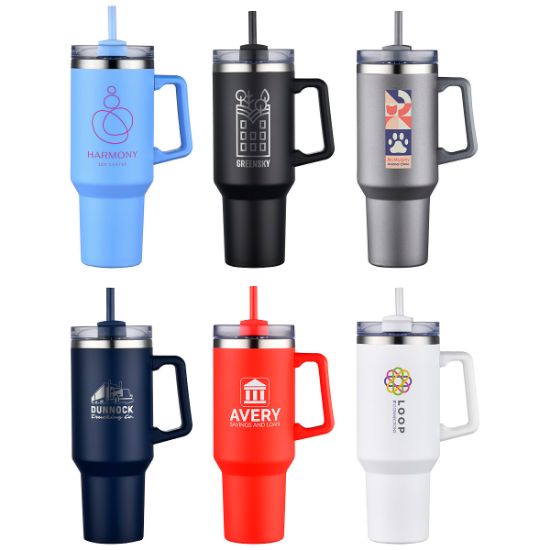 Promotional and Custom Genoa 40 oz Vacuum Insulated Travel Mug with Straw