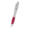 Satin Stylus Pen - Satin Silver Barrel with Red Rubberized Grip