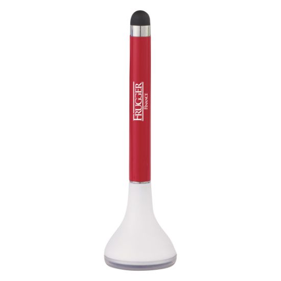 Stylus Pen Stand With Screen Cleaner - White with Red