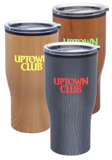 Promotional and Custom 28 oz. Challenger Travel Mugs with Wood Finish