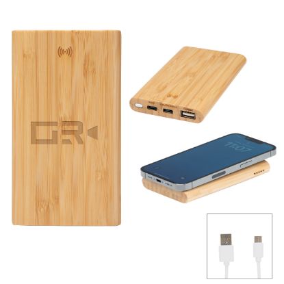 5000 Mah Bamboo Power Bank & 10W Wireless Charger