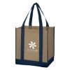 Non-woven Two-tone Shopper Tote Bag - Tan with Navy Trim