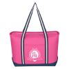 Large Cotton Canvas Admiral Tote Bag - Pink with Navy