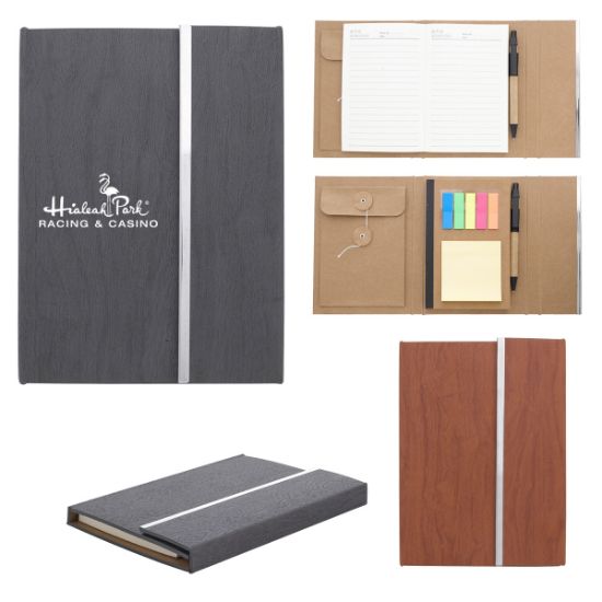 Woodgrain Padfolio With Sticky Notes And Flags