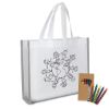 Reflective Non-woven Coloring Tote Bag With Crayons - White with White Handles