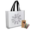 Reflective Non-woven Coloring Tote Bag With Crayons - White with Black Handles