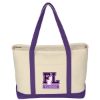 Large Starboard Cotton Canvas Tote Bag With Tackle Twill Patch - Natural with Purple