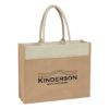 Jute Tote Bag With Front Pocket - Natural with Beige