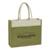 Jute Tote Bag With Front Pocket - Natural with Light Green