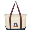 Large Cotton Canvas Admiral Tote Bag With Tackle Twill Patch - Natural with Navy-Red Trim