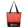 Sheer Mesh Pinstripe Tote Bag - Red with Black Accents