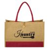 Jute Box Tote Bag - Natural with Red Trim