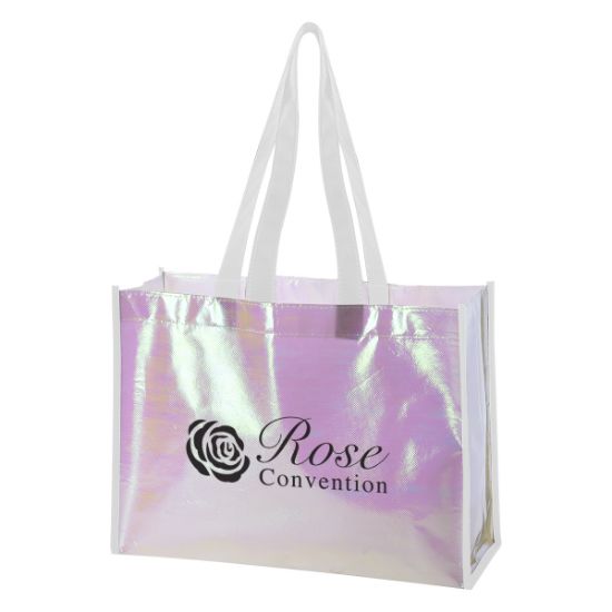 Mini Pearl Laminated Non-woven Tote Bag - Pearl with White Accents