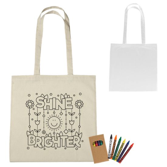 100% Cotton Coloring Tote Bag With Crayons