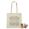 100% Cotton Coloring Tote Bag With Crayons - Natural