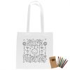 100% Cotton Coloring Tote Bag With Crayons - White