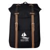 Flap Drawstring Backpack - Black with Brown Accents