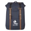 Flap Drawstring Backpack - Navy with Brown Accents