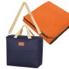 Hefty Cooler Bag With Fleece Blanket - Navy with Orange