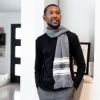 Two-tone Knit Scarf With Fringe - Gray with White Stripes