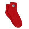 Fuzzy Socks With Woven Patch - Red