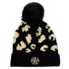 Leopard Print Pom Beanie - Black with Black