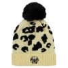 Leopard Print Pom Beanie - Tan with Black