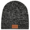 Knit Beanie With Leatherette Patch - Black