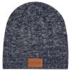 Knit Beanie With Leatherette Patch - Navy