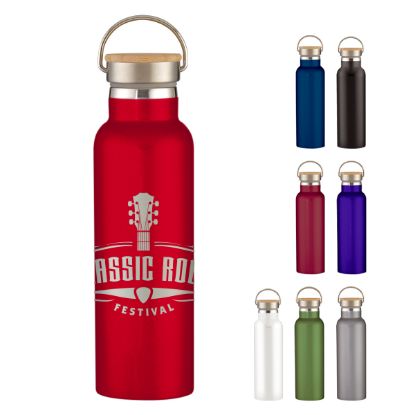 21 Oz. Full Laser Tipton Stainless Steel Bottle with Bamboo Lid