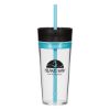 16 Oz. Aurora Tumbler - Clear with Blue Trim with Black Lid and Matching Straw