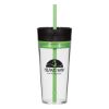 16 Oz. Aurora Tumbler - Clear with Lime Green Trim with Black Lid and Matching Straw