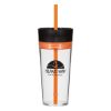 16 Oz. Aurora Tumbler - Clear with Orange Trim with Black Lid and Matching Straw