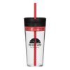 16 Oz. Aurora Tumbler - Clear with Red Trim with Black Lid and Matching Straw