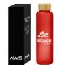 20 Oz. Aws Belle Glass Bottle with Bamboo Lid - Frosted Red