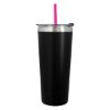 24 Oz. Colma Basics Tumbler - Black Tumbler with Fuchsia Straw