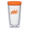 16 Oz. Newbridge Double Wall Tumbler - Clear With Orange Lid