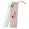 2-Pack Stainless Straw Kit with Cotton Pouch - Silver with Purple Straw