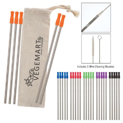 5-pack Stainless Straw Kit With Cotton Pouch