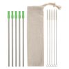 5-pack Stainless Straw Kit With Cotton Pouch - Silver with Lime Green