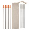 5-pack Stainless Straw Kit With Cotton Pouch - Silver with Orange