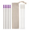 5-pack Stainless Straw Kit With Cotton Pouch - Silver with Purple