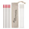 5-pack Stainless Straw Kit With Cotton Pouch - Silver with Red