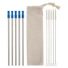 5-pack Stainless Straw Kit With Cotton Pouch - Silver with Royal Blue